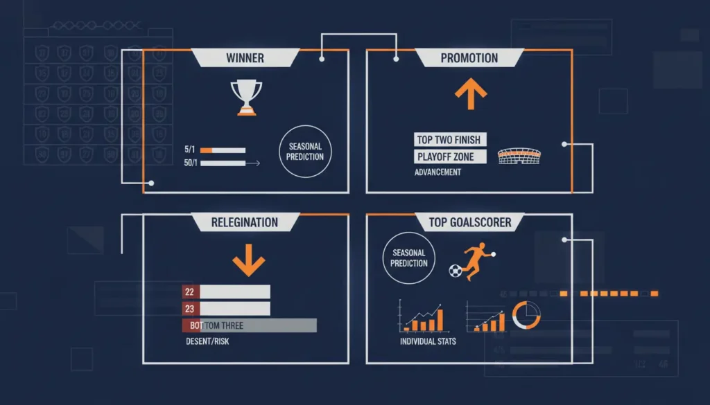 Infographic showing Championship outright betting types with odds examples and league table